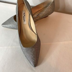 Nina mid heel slide on shoes silver